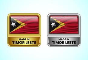 Made in Timor Leste label icon in gold and silver color. Flag icon set for business vector