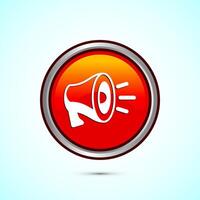 Megaphone icon design illustration, Loudspeaker icon, Shout announce sign. Promotion annoucement. Orange Color Round Button Design vector