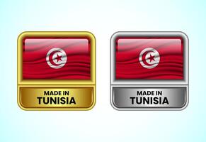 Made in Tunisia label icon in gold and silver color. Flag icon set for business vector