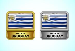 Made in Uruguay label icon in gold and silver color. Flag icon set for business vector