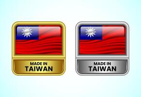 Made in Taiwan label icon in gold and silver color. Flag icon set for business vector