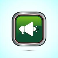 Megaphone icon design illustration, Loudspeaker icon, Shout announce sign. Promotion annoucement. Green Color Square Button Design vector