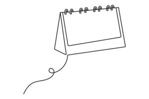Table calendar continuous one line drawing and happy new years outline icon vector