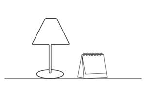 Table calendar continuous one line drawing and new years outline editable stroke vector
