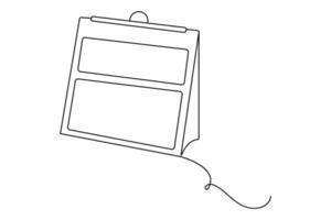 Table calendar continuous single line drawing and happy new years outline icon vector