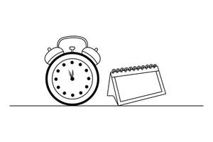Table calendar continuous one line drawing of new years outline illustration vector