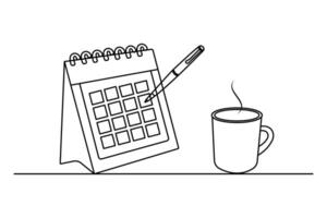 Table calendar continuous one line drawing of new years illustration design vector