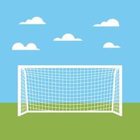 Soccer goal on grass with sky and clouds vector