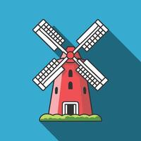 A red windmill icon on a blue background vector