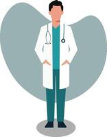 A doctor in a white coat standing in front of a blue background vector