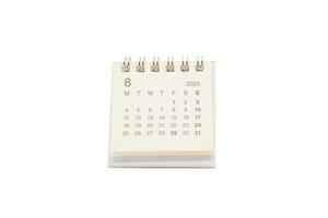 Simple desk calendar for AUGUST 2025 isolated on white background. Calendar concept with copy space. 2025 AUG calendar. photo