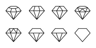 Set of diamonds line icons style. Gemstone diamond collection. precious crystal stones. Diamond icons editable stock for mobile and web designs. Rich symbols collection isolated on white background. vector