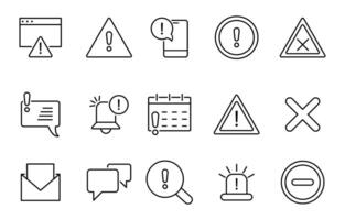Set of warning related line icons. Alert, risk, Caution, warning, exclamation mark danger, error, shield etc. thin line stroke icon. vector