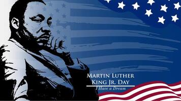 Graphic Illustration Background of Martin Luther King Jr. Day celebration, with American flag and Martin Luther silhouette theme, Copy Space Area. Suitable to be placed on content with that theme. vector