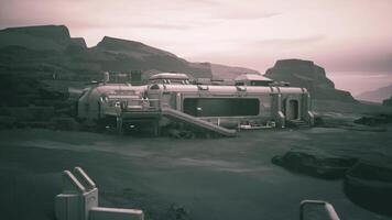 Colonist base established on a distant planet under a cloudy sky video