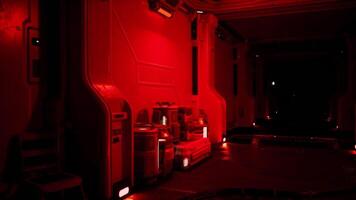 Exploring the dimly lit interior of a space station during nighttime operations video