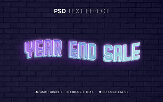 Editable End Year Sale Neon Text Effect psd