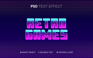Retro Games Glow Text Effect psd