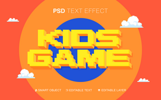 3D editable Text Effect Kids Game 8bit style psd