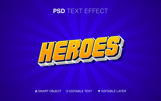 3D Editable Heroes Gradient Yellow Text Effect psd