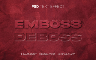 Editable Embossed and Deboss Text Effects in Red psd