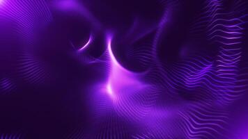 Abstract background with wavy shape particles, digital purple waves. Seamless loop 4k video
