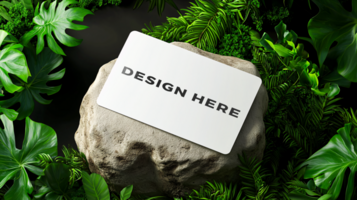 Business card mockup with rounded corner on top of rock for design placement psd
