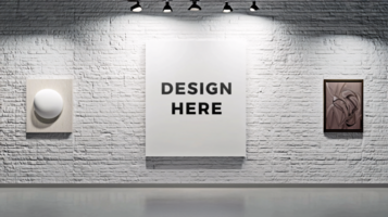 Canvas mockup on art gallery wall illuminated by spotlight for design placement psd