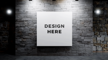 Canvas mockup on art gallery wall illuminated by spotlight for artwork placement psd