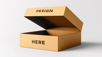 Cardboard box mockup with open lid on white background for branding and marketing psd