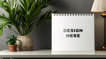 Desk calendar mockup placed on office table for design placement psd