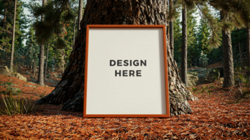 Frame mockup under tree in forest for art placement psd