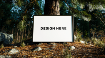 Frame mockup under tree in forest for design placement psd