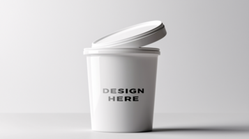 Paint bucket mockup with lid against light gray background for branding and marketing psd
