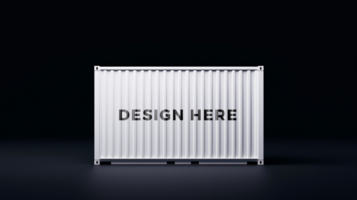 Shipping container mockup against dark background for branding and marketing psd