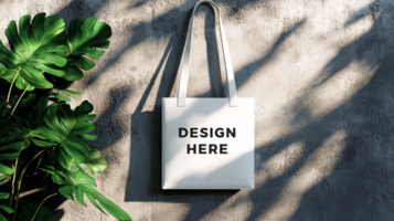 Tote bag mockup hanged on concrete wall with shadow cast for branding design psd