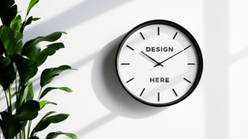 Wall clock mockup on wall with cast shadow for art placement psd