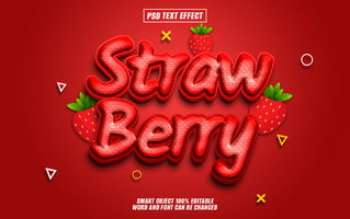 strawbery text effect with red color and element psd