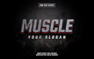 3D metallic text effect Muscle on grunge background, editable. psd
