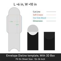 Envelope Dieline template, With 3D Box, Size 6x10 in vector