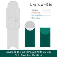 Envelope Dieline template, With 3D Box, Size 6x12 in vector
