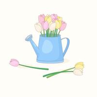 tulip flower watering can vector