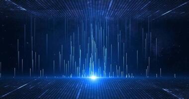 Digital particle lines emit light and flow of data points, big data visualization, futuristic or technology abstract background with futuristic mesh. Seamless loop animation. video