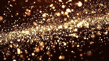 Abstract animation concept of golden particles for celebrating birthdays and holidays. 4k loop bokeh background with light particles on a dark background. Animation footage with light leakage effect. video