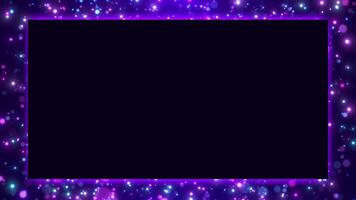 Abstract glowing neon frame and digital particles motion, product presentation stage, neon lights rectangle, seamless loop video