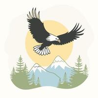 Eagle flying over mountains and forest vector