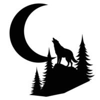 A wolf howling at the moon and trees vector