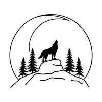 A wolf howling at the moon on a hill vector