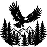An eagle flying over the forest and mountains vector