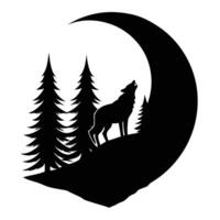 A wolf is standing on a hill with trees in the background vector